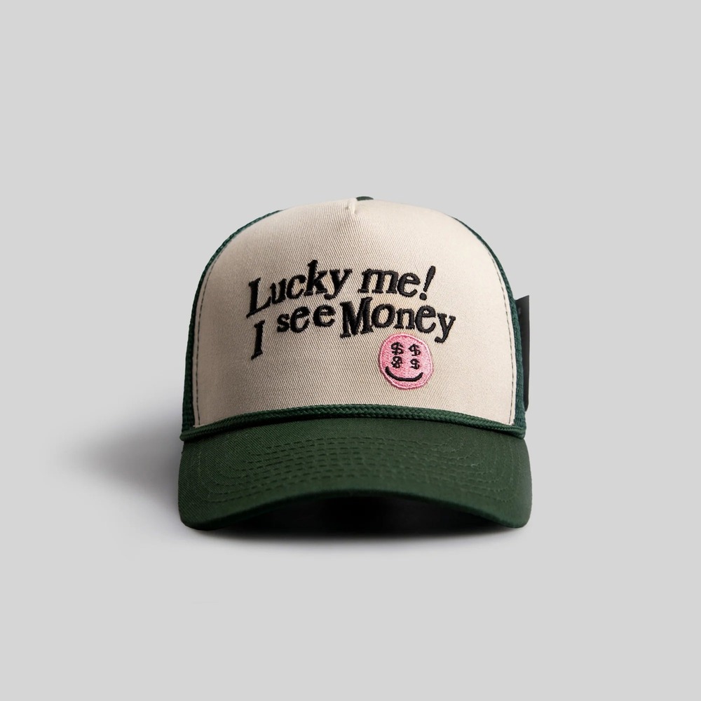 Field Grade Lucky Me I See Money Trucker Hat Green Mesh Snapback Streetwear Cap‎
